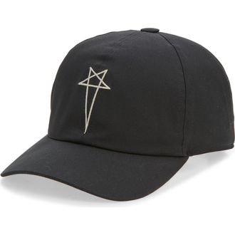 Rick Owens Embroidered Cotton Baseball Cap in Black/Pearl at Nordstrom, Size Medium