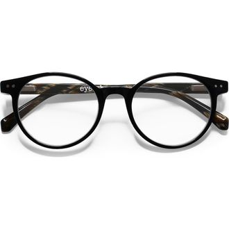 Eyebobs Case Closed 50mm Round Blue Light Blocking Glasses in Black & Horn at Nordstrom, Size +3.00