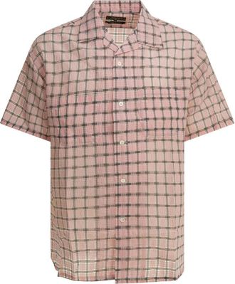 Beams Plus Open Collar Nylon Airy Plaid Shirt - Heren - Korte mouwen Overhemden - Roze - L - Nylon - Overhemden