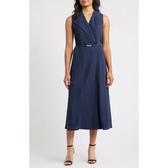 BOSS Dimosa Directional Stripe Sleeveless Midi Dress in Sky Captain Pinstripe at Nordstrom, Size 10