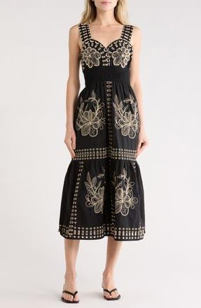 Rails Fawn Midi Dress in Black Tan Embroidered at Nordstrom Rack, Size X-Small