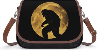 Generic Bigfoot in Moon Crossbody Bag Womens Handbag PU Message Bags Shoulder Purse with Adjustable Strap