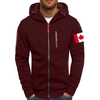 Generic Zip Up Hoodie Men, Canada Flag Print Loose Sweatshirts Long Sleeve Jackets With Drawstring Front Pockets Canada Patriotic Outerwears Patchwork Hooded 