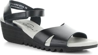 FLY London Olla Ankle Strap Wedge Sandal in Black at Nordstrom, Size 10-10.5Us