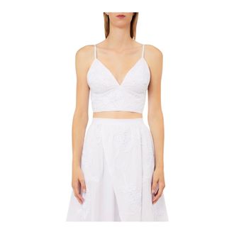 Liu Jo Sleeveless Tops, female, White, Size: S Poplin top with embroidery