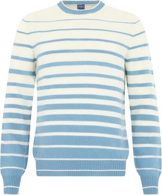 Fedeli Faded Gestreept Trui - Heren - Ronde hals truien - Blauw - L - Kasjmier - Truien & Vesten