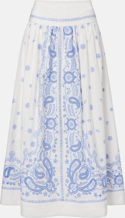 Self Portrait Embroidered cotton midi skirt
