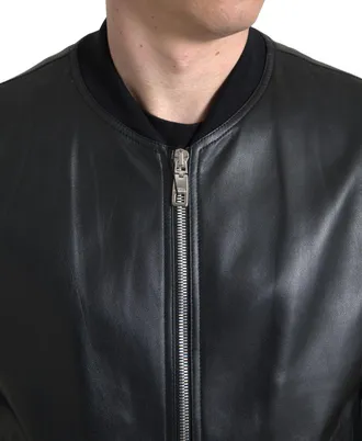 Dolce & Gabbana Black Leather Full Zip Bomber Men Mens Jacket