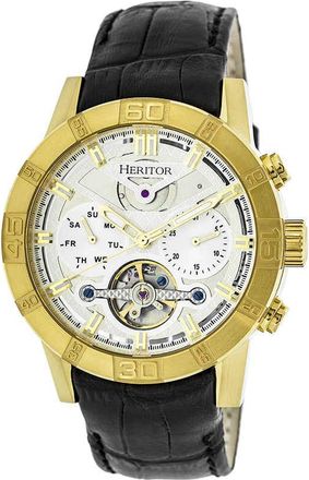Heritor Hannibal Automatic Silver Dial Black Leather Mens Watch HR4103