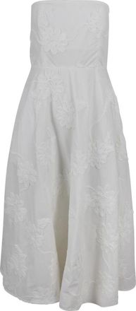 Rotate ROTATE Birger Christensen, Midi Dresses, female, White, Size: S Midi Dress with Three-dimensional Floral Embroidery