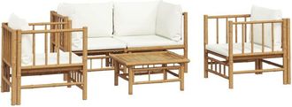 vidaXL Set De Muebles De Jard&iacute;n 5 Piezas Bamb&uacute; Y Cojines Blanco Crema Vidaxl