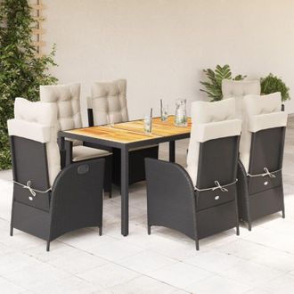 vidaXL Set De Comedor De Jard&iacute;n 7 Pzas Y Cojines Rat&aacute;n Sint&eacute;tico Negro Vidaxl
