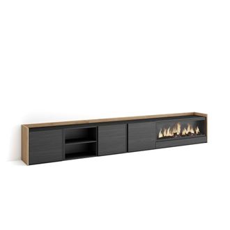 Skraut Home Skraut Home - Mueble Tv, Televisi&oacute;n, Muebles De Sal&oacute;n, Almacenaje, 315x35x50cm, Para Tv Hasta 80, Chimenea El&eacute;ctrica Xxl, Estilo Moderno, Negro Y Robl