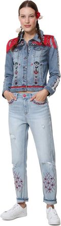 Desigual Womens Blue Exotic Butterfly Embroidered Denim Jacket 42