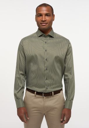 Eterna Langarmhemd ETERNA MODERN FIT, Herren, Gr. 46, Normalgr&ouml;ssen, khaki, Twill, 4% Elasthan, 26% Polyamid, 70% Lyocell, tailliert, Manschette, Hemden Lang
