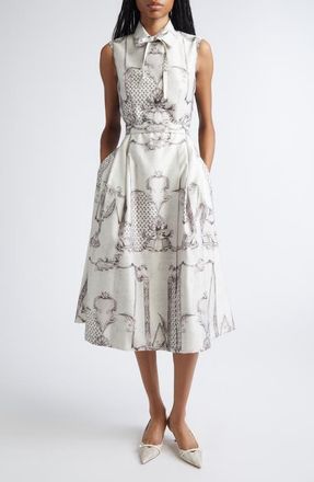 Max Mara Ambuto Print Sleeveless Fit & Flare Dress in Ivory at Nordstrom, Size 14