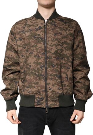 Dolce & Gabbana Mens Brown Camouflage Bomber Full Zip Jacket Clothing
