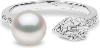 Yoko London 18kt white gold Starlight pearl and diamond ring - women - 18kt White Gold/Akoya Pearl/Diamond - 54 - Silver