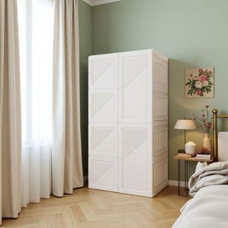 OEM Armario Plegable - 136x69x50cm - Puerta Magn&eacute;tica - 5 Estantes Ajustables - Ahorro De Espacio Blanco Moderno