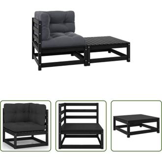 vidaXL Divano angolare - Set Divani da Giardino 2 pz con Cuscini Massello di Pino Nero