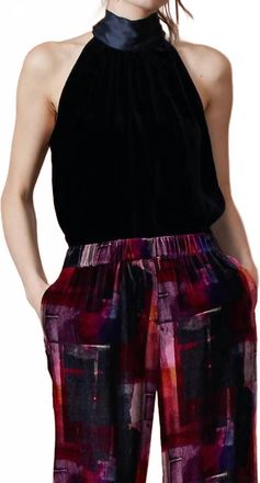 Go Silk Velvet Tie It Back Top In Washed Black