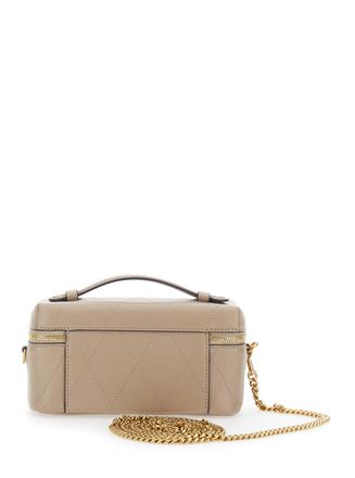 Tory Burch Womens Vanity Case Charlie Quilted Leather Grey Cowhide Shoulder Bags