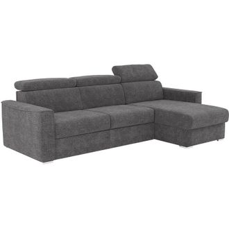 Vente-Unique Divano angolare reversibile con angolo penisola, rivestito in tessuto chenille grigio antracite - Letto con doghe larghe 140 cm - Materasso 18 cm
