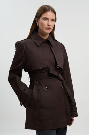 Karen Millen Womens Short Trench Coat - Chocolate Cotton - Size 10 UK