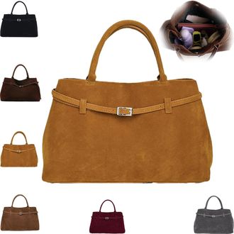 Generic Faux Suede Tops Handles Totes Bag for Women,Larges Capacity Top Handles Satchel Handbags, Womens Large Brown Faux Suede Top-Handle Work Handbag (Yello