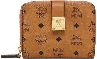MCM Aren Brass Plate Wallet in Visetos in Cognac at Nordstrom