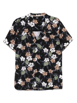 BOSS floral-print shirt - men - Viscose - M - Black