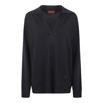 Gucci Truien & Vesten, Dames, Blauw, S, Wol, L/S Polo Top