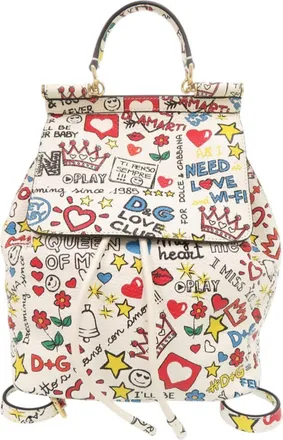 Dolce & Gabbana Sicily Multi-Color White Leather Backpack (Pre-Owned)