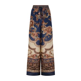 Zimmermann Zijden broek met wijde pijpen en paisleyprint - Dames - Wijde Broeken - Veelkleurig - S - Leer - Broeken