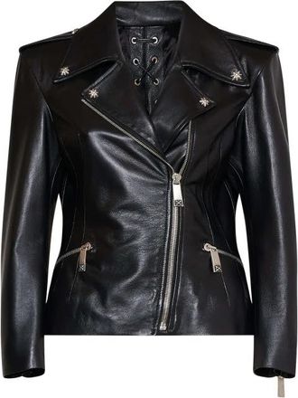 John Richmond Giacca Stile Biker con Chiusura Asimmetrica e Dettagli Decisi - Dames - Leren en Su&egrave;de Jassen - Zwart - S - Jassen