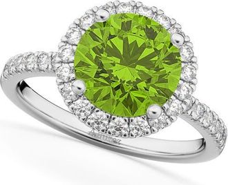 Allurez Halo Peridot & Diamond Engagement Ring 14K in 2.50Ct/white Gold at Nordstrom, Size 7.5