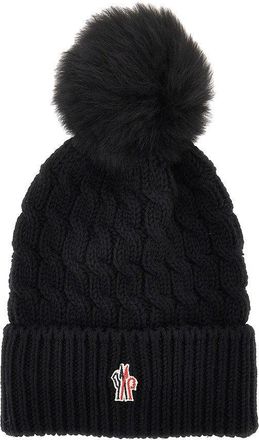 Moncler Wool beanie hat with fur pompom Woman One Size