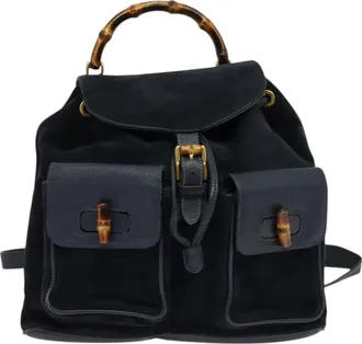 Gucci Bamboo Navy Suede Backpack Bag (Pre-Owned)