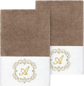 Linum Home Textiles Set Of Two 100% Turkish Cotton Monogram Embellished Hand Towels