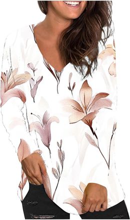 Generic Smock Tops for Ladies UK Womens Shirts and Blouses Dressy Tops to Wear with Jeans Womens V Neck T Shirts Basic Lace Sleeve Blouses Susan Julie Floral 