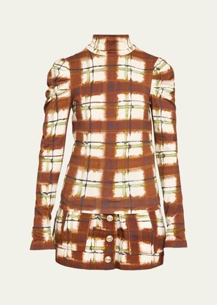 Cara Cara Chira Blurred Plaid Turtleneck Top