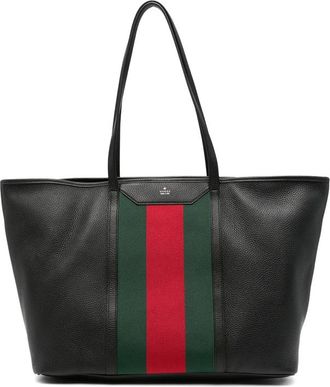 Gucci Web-stripe Pebbled-leather Tote Bag