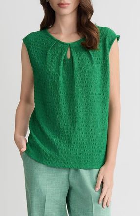 Kasper Crinkled Keyhole Cap Sleeve Knit Top in Lush Green at Nordstrom, Size X-Large