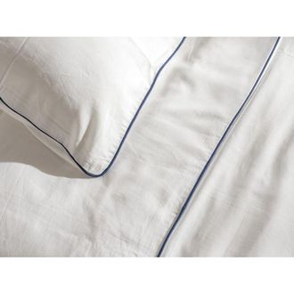 Vente-Unique Set letto Percalle cotone 80 fili/cm&sup2; Copripium. 240x260 + 2 Federe 63x63 Bianco bordo Blu - AGAMI di PALACIO