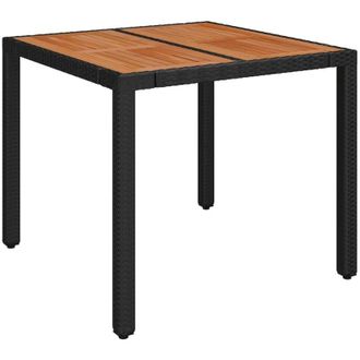 vidaXL Mesa De Jard&iacute;n Superficie De Madera Rat&aacute;n Pe Negro 90x90x75 Cm Vidaxl