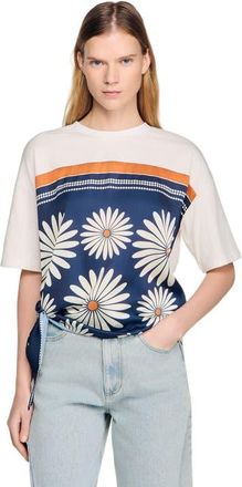 Sandro Scarf print T-shirt in Deep Blue /Ocher at Nordstrom, Size X-Small