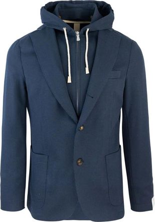 Eleventy Hooded Jacket met Verstelbaar Trekkoord - Heren - Blazers - Blauw - L - Katoen - Jassen