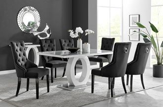 Furniturebox Giovani 6-Seater Grey Glass Dining Table & 6 Belgravia Velvet Dining Chairs in Black