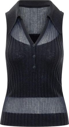 Pinko Foschia Tank Top - Dames - Tops zonder mouwen - Blauw - M - Katoen - Tops