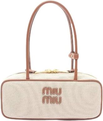 Miu Miu Pre-owned Canvas Small Handbag - Dames - Vintage Handtas - Beige - ONE Size - Leer - Vintage
